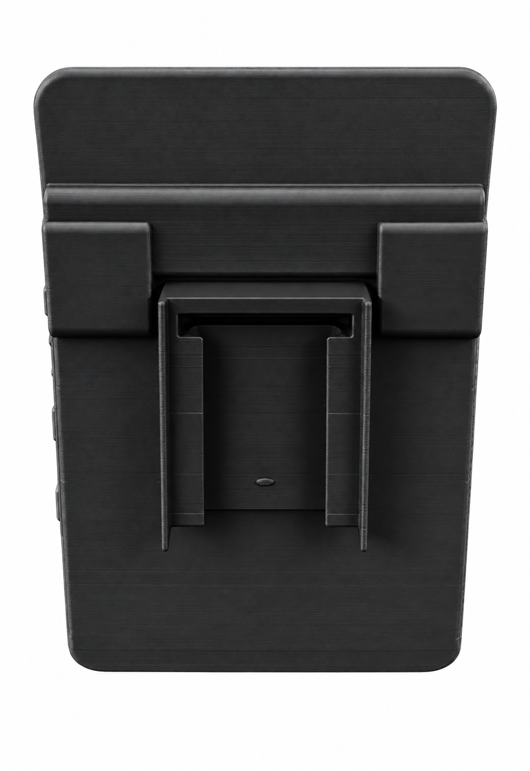 Rear view of black RepRail universal boat phone holder showing quick-change mounting interface