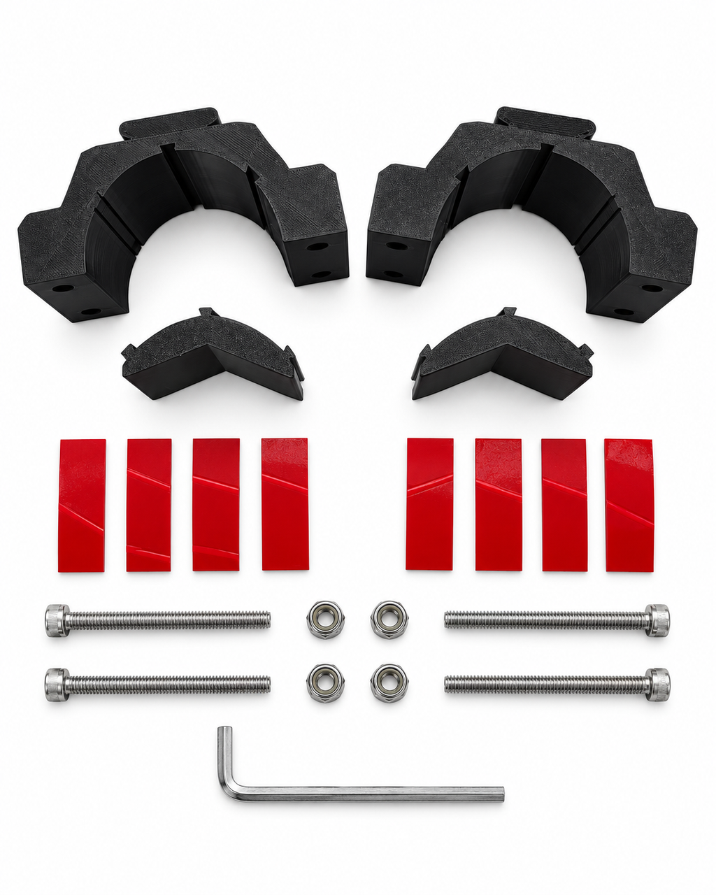 Black RepRail RM1 Dual boat rail clamp kit with V-jaws, hardware, grip strips and hex wrench